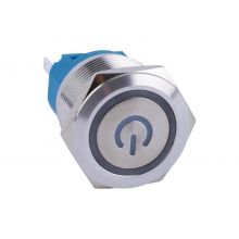  22mm 1NO1NC Flat Round Head 5Pin Terminals Illuminated Power Logo Stainless Steel Led Push Button Switch